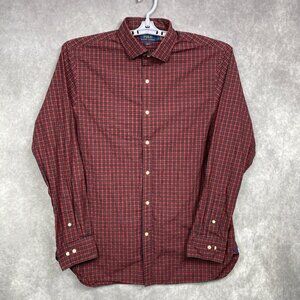 Polo Ralph Lauren Button Up Shirt Mens 17 / 43 Red Plaid Long Sleeve Slim Fit